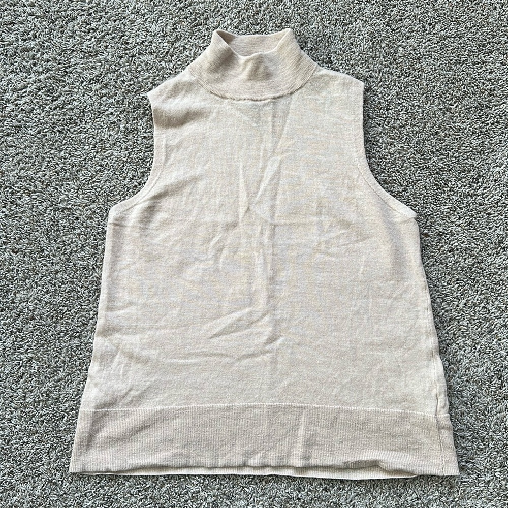 Tahari Merino Wool Mock Neck Sleeveless Sweater